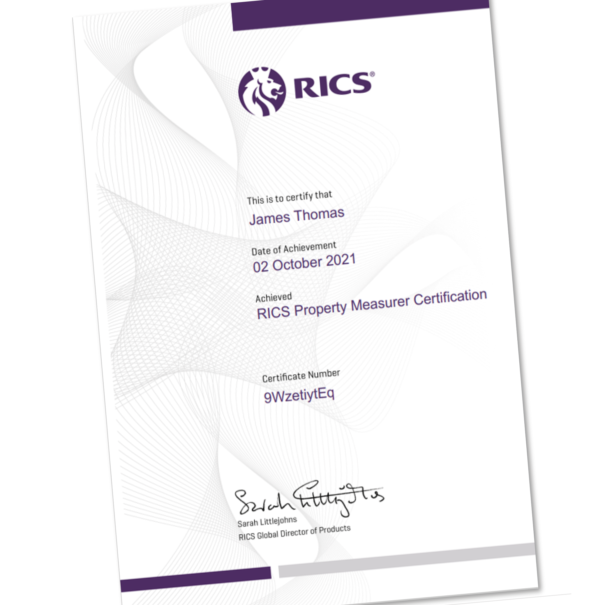 Image for James Thomas achieves Property Measurer RICS Certification